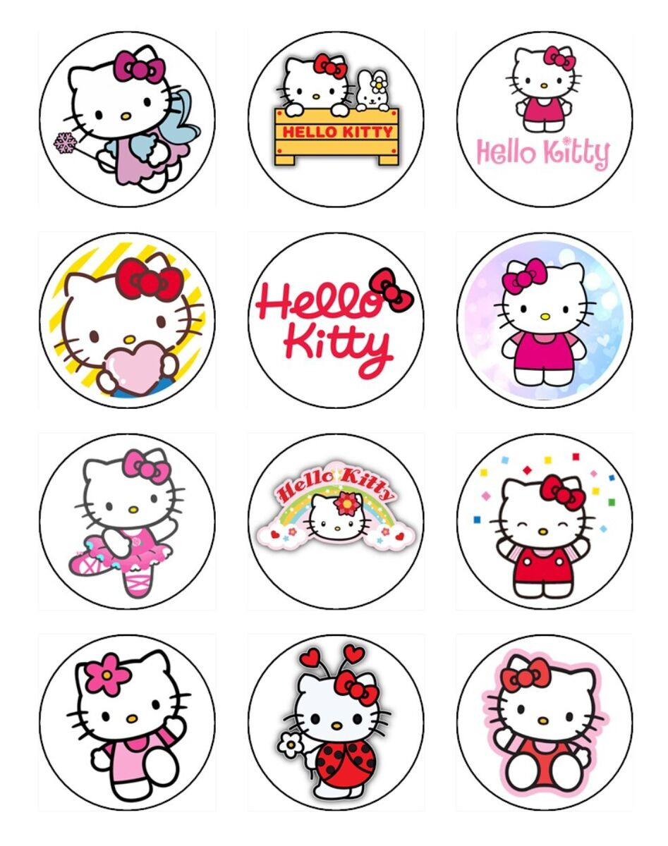Hello Kitty Edible Cupcake Toppers Icing Birthday Cake Decorations (2 Sizes) in Printable Hello Kitty Cupcake Toppers