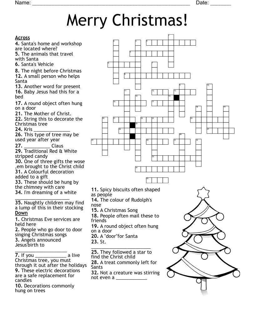 Holiday Crossword Puzzle - Wordmint intended for Free Christmas Crossword Puzzles Printable