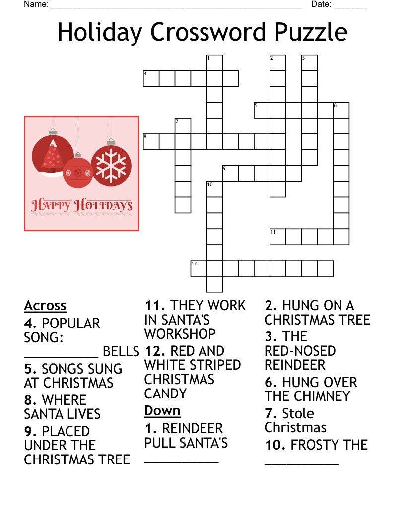 Holiday Crossword Puzzle - Wordmint intended for Holiday Printable Crossword Puzzles