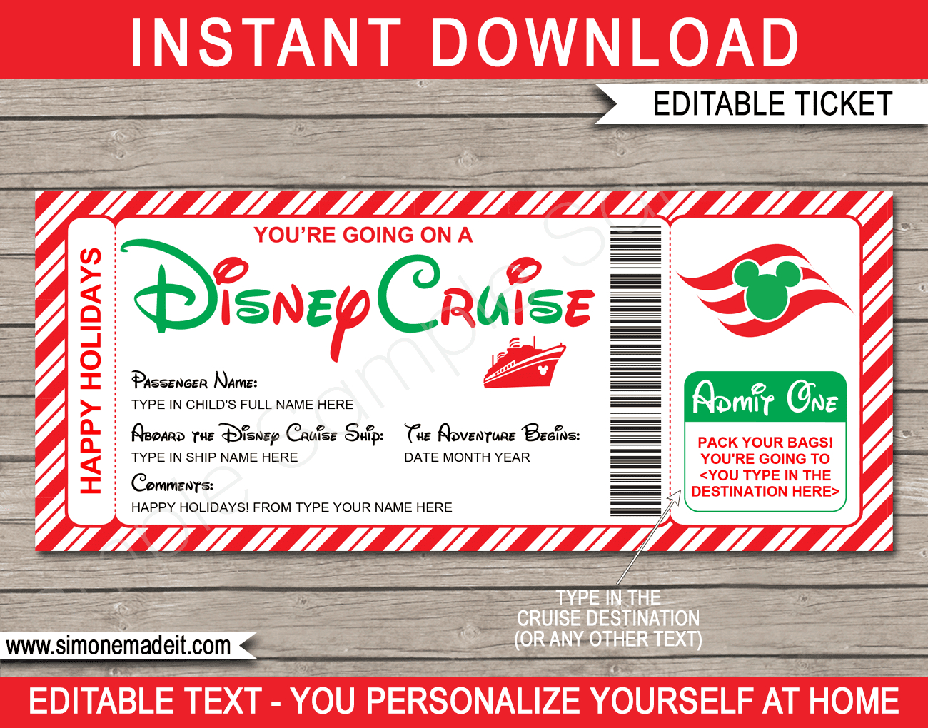 Holiday Disney Cruise Boarding Pass for Free Printable Disney Cruise Ticket