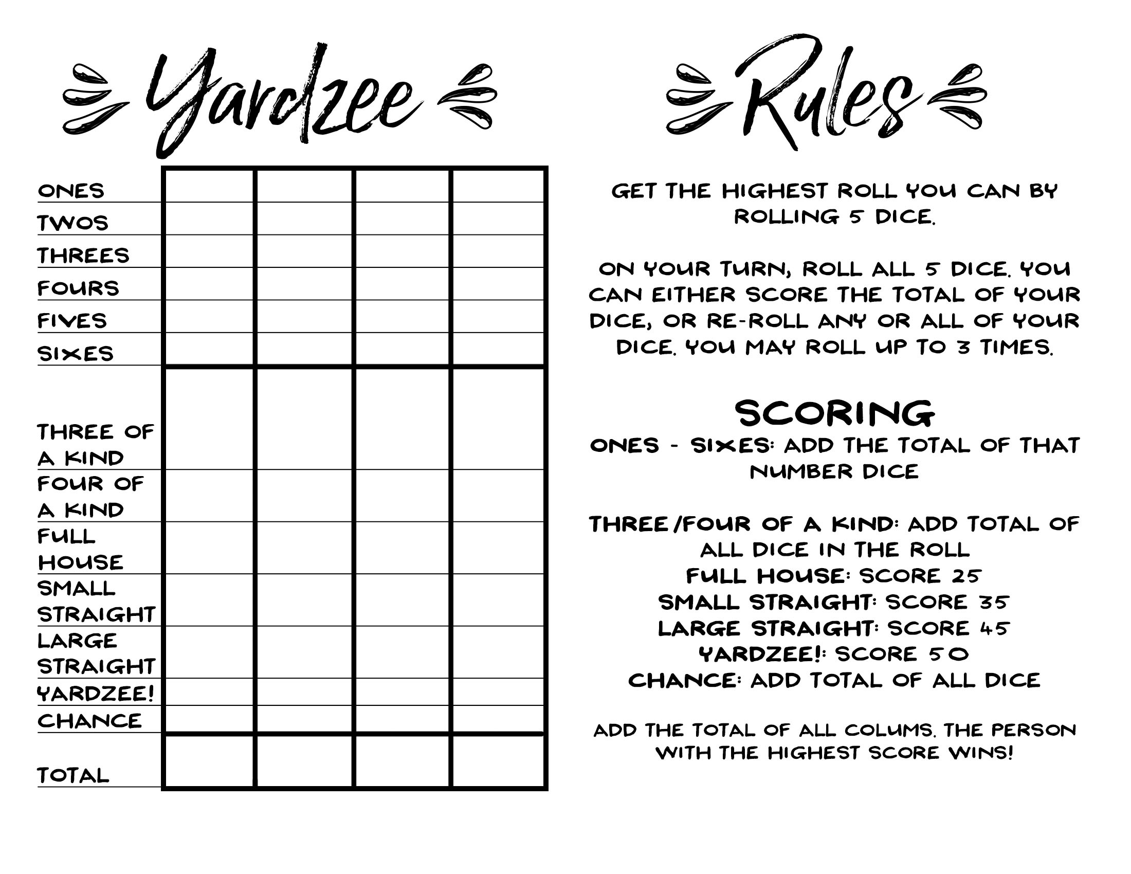 How To Make Giant Yard Dice + Free Printable Yardzee! - Our throughout Yardzee Score Card Printable Free