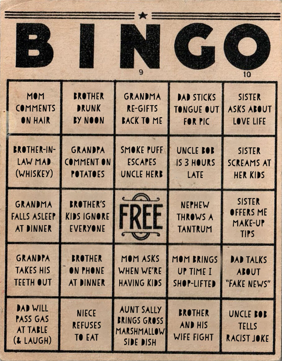 How To Survive (And Even Enjoy) Family Get-Togethers — Gaining Space with Dysfunctional Family Bingo Card