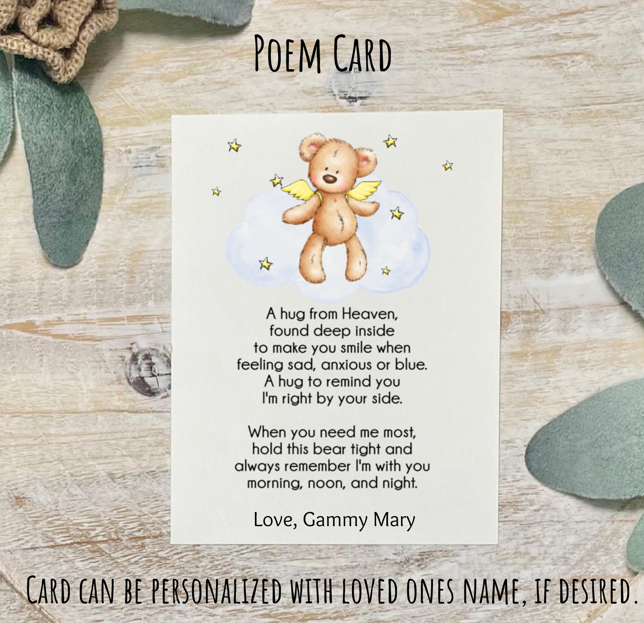 Hugs From Mom In Heaven, Pocket Hug, Loss Of Parent, Memory Bear intended for Printable Memory Bear Poem