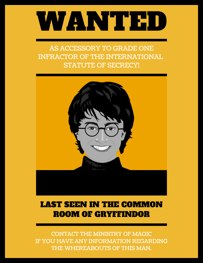 Illustratives Harry-Potter-Fahndungsplakat - Venngage in Harry Potter Wanted Posters Printable