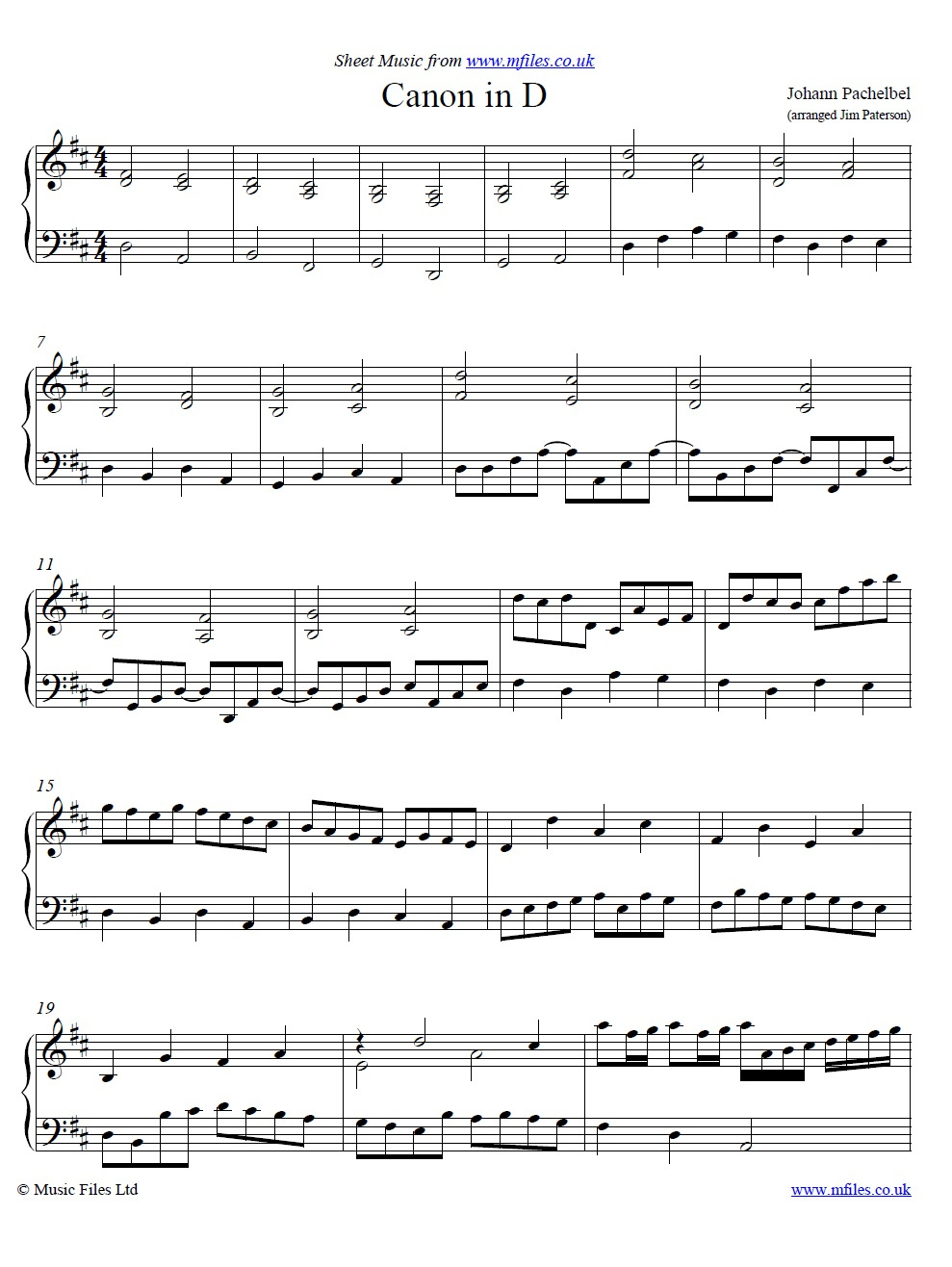 Johann Pachelbel : Canon In D - Arranged For Piano : Classical within Canon in D Piano Sheet Music Free Printable