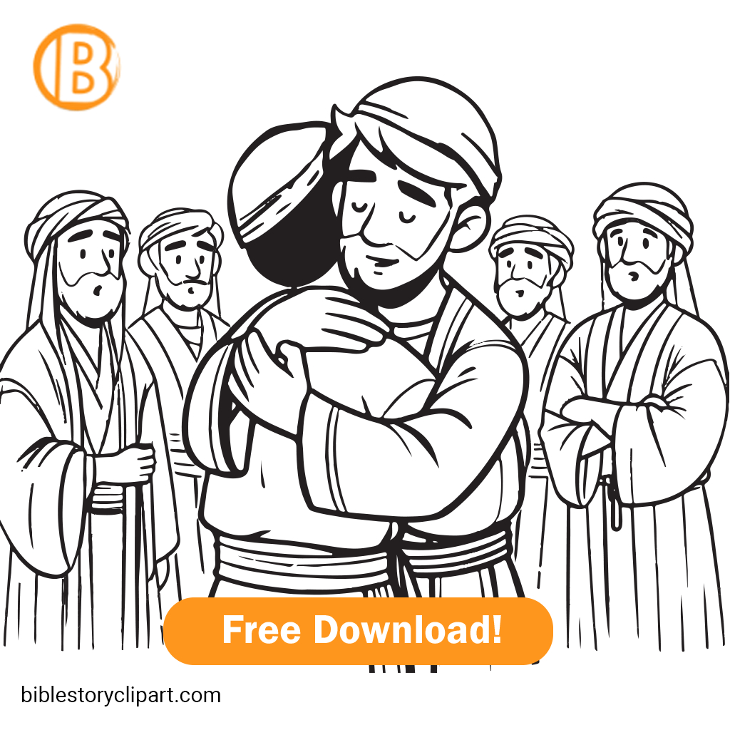 Joseph Forgiving His Brothers Coloring Page - Bible Story Clipart with Free Printable Joseph Forgives His Brothers Craft