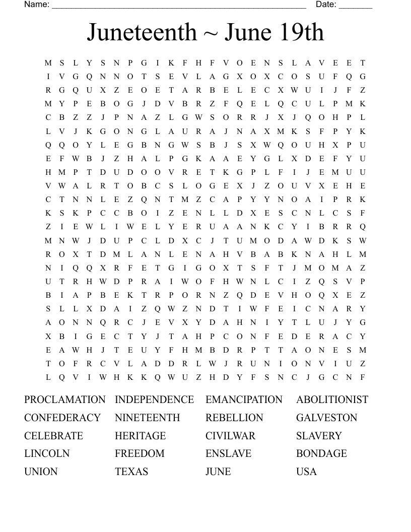 Juneteenth ~ June 19Th Word Search - Wordmint pertaining to Juneteenth Word Search Printable