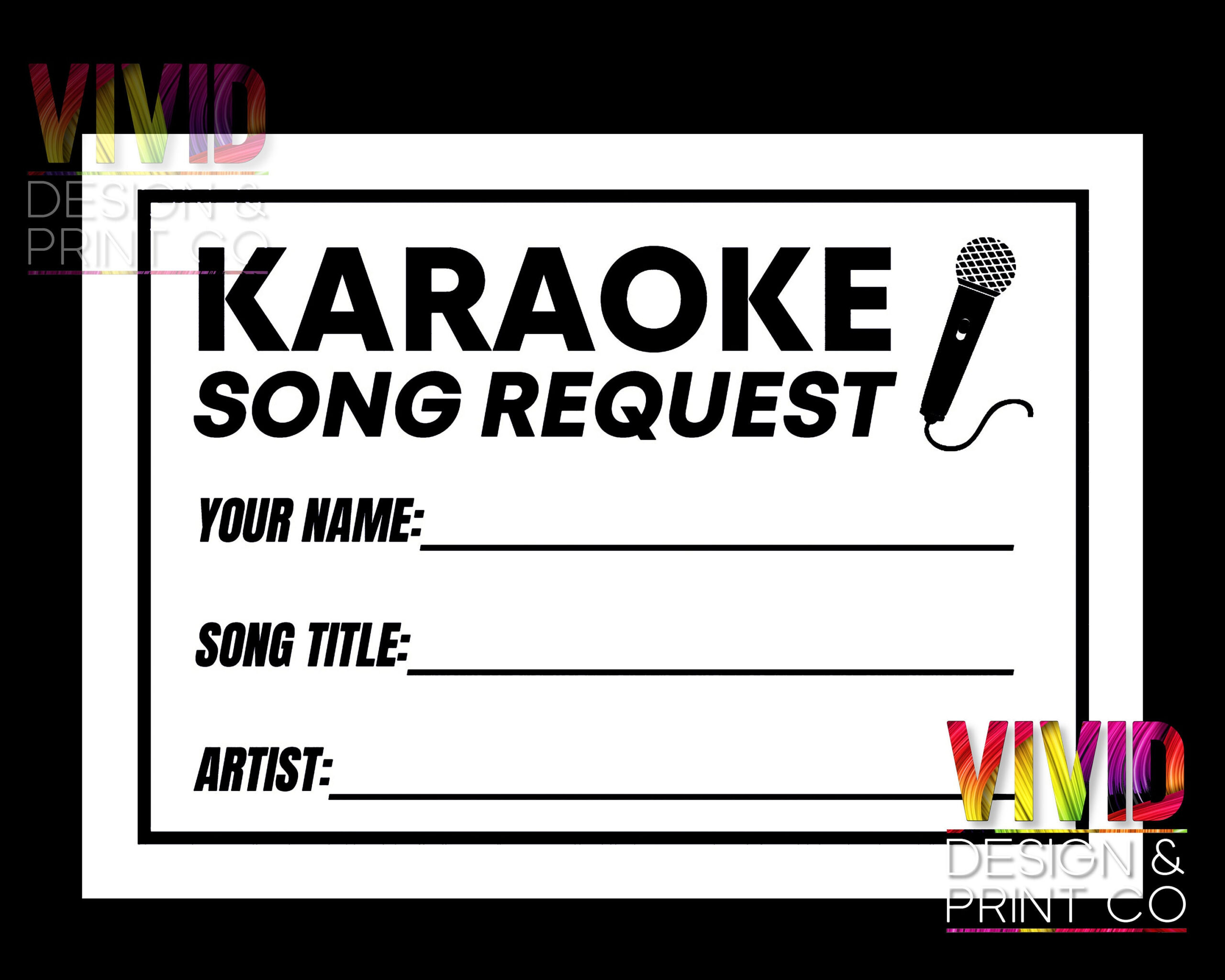 Karaoke Slips Print At Home Black White Digital Download 8 Per in Free Printable Karaoke Song Request Slips Template