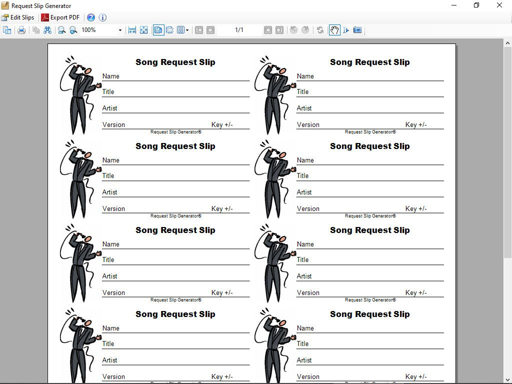 Karaoke Song Request Slip 8 Per Page Printable with Free Printable Karaoke Song Request Slips Template