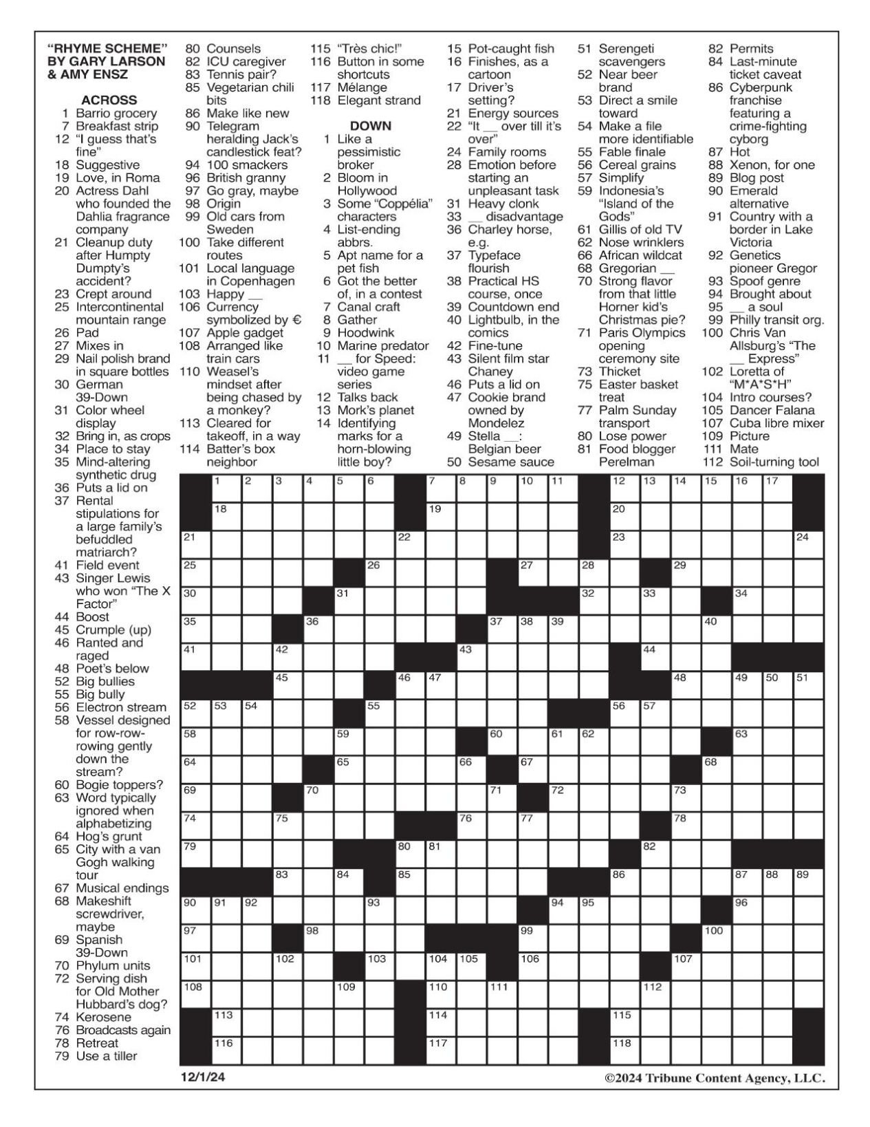 La Times Crossword: Dec. 1, 2024 | Crosswords | Yakimaherald pertaining to Los Angeles Times Crossword Puzzle For Today Printable Free