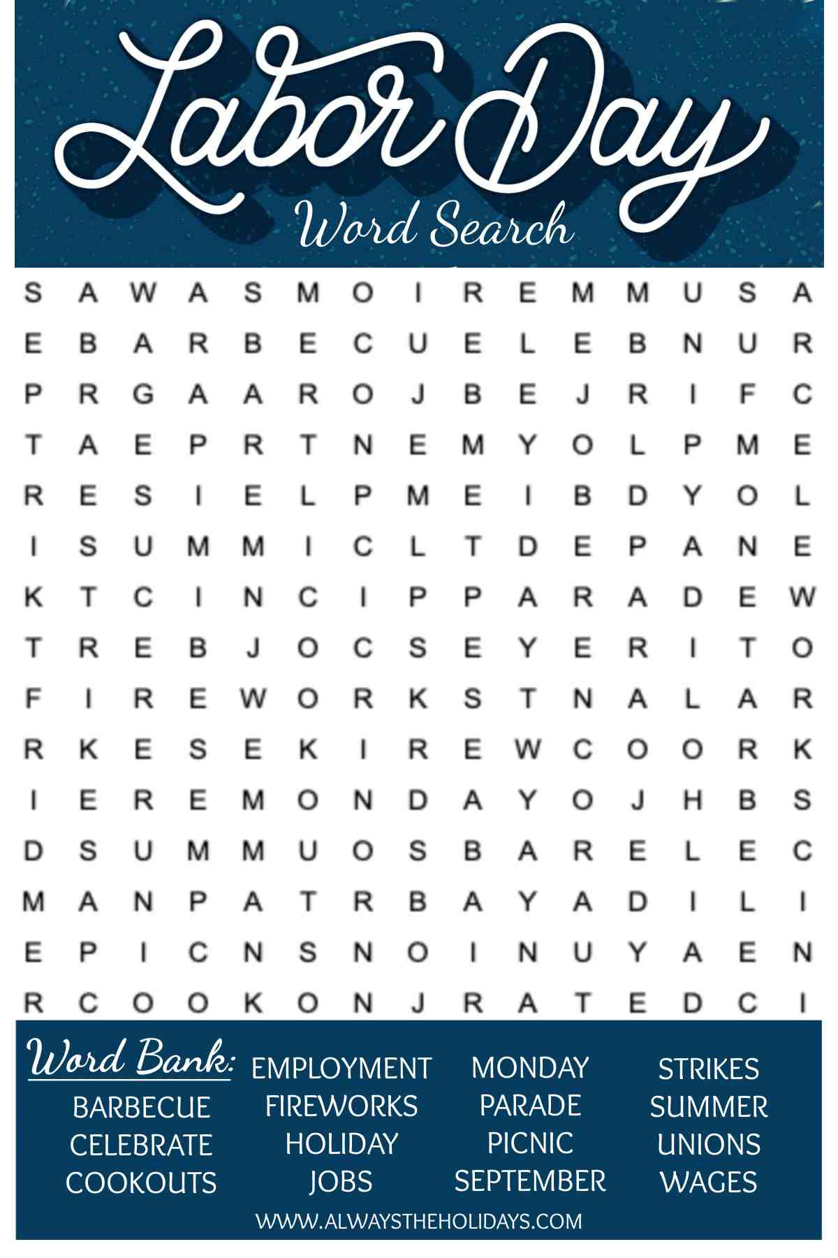 Labor Day Word Search Printable - Free Word Find &amp;amp; Answer Key regarding Free Printable Labor Day Word Search