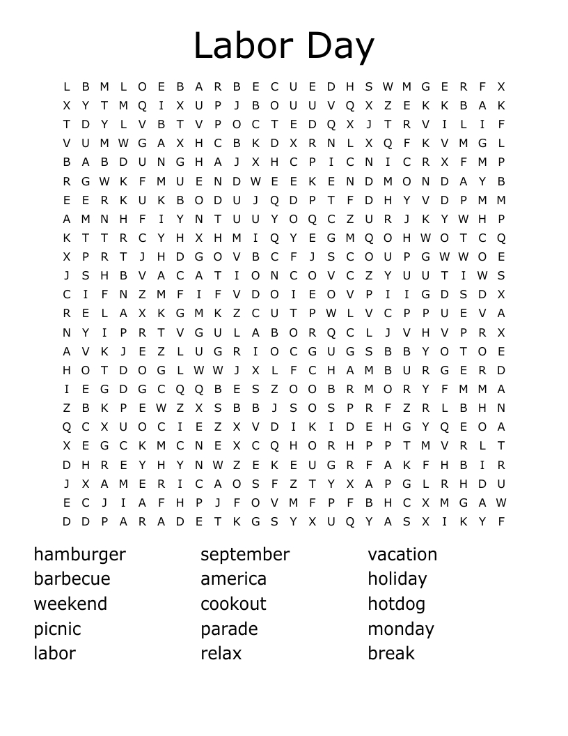 Labor Day Word Search - Wordmint pertaining to Free Printable Labor Day Word Search