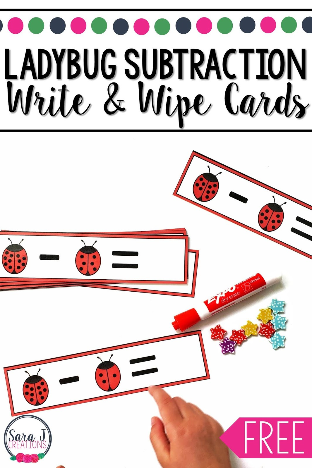 Ladybug Subtraction Write And Wipe Cards | Sara J Creations intended for Ladybug Subtract and Match Worksheet