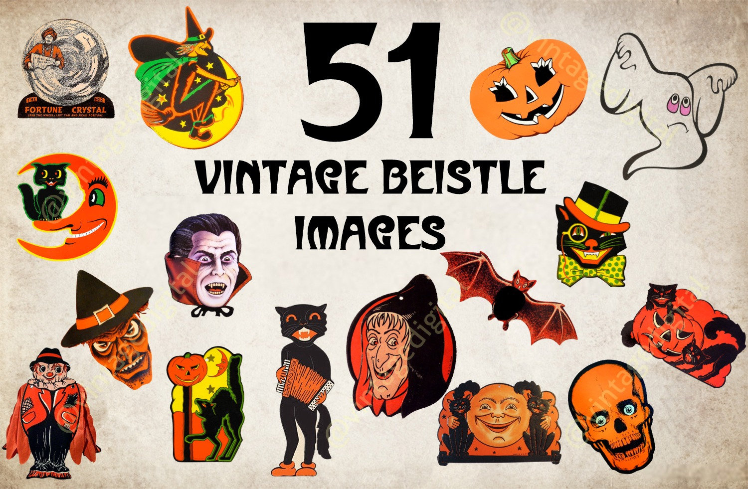 Large Lot Of 51 Printable Retro Vintage Beistle Halloween Images with Free Printable Vintage Beistle Halloween Clip Art
