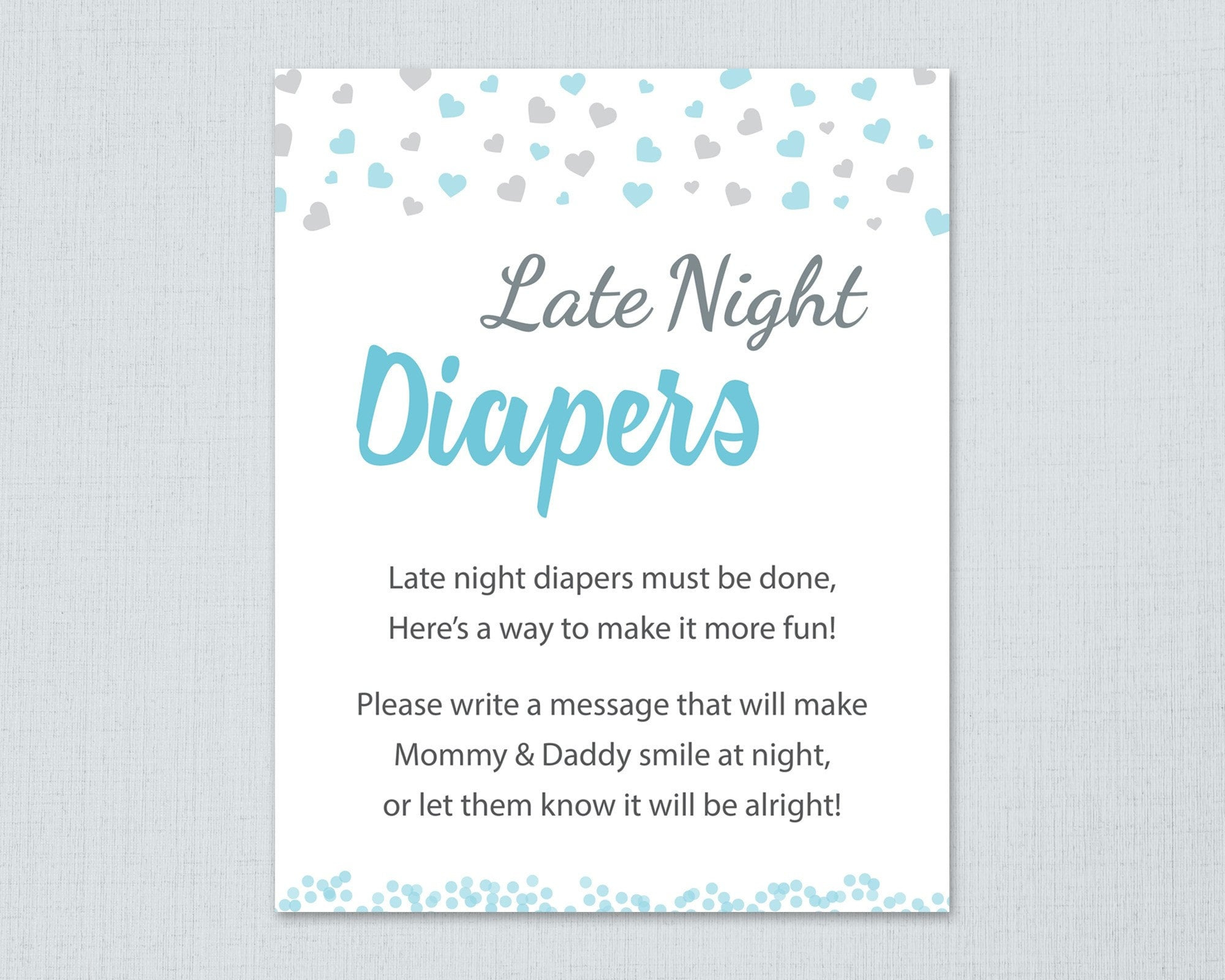 Late Night Diapers Game Sign Printable, Boy Baby Shower Activity intended for Late Night Diaper Notes Free Printable