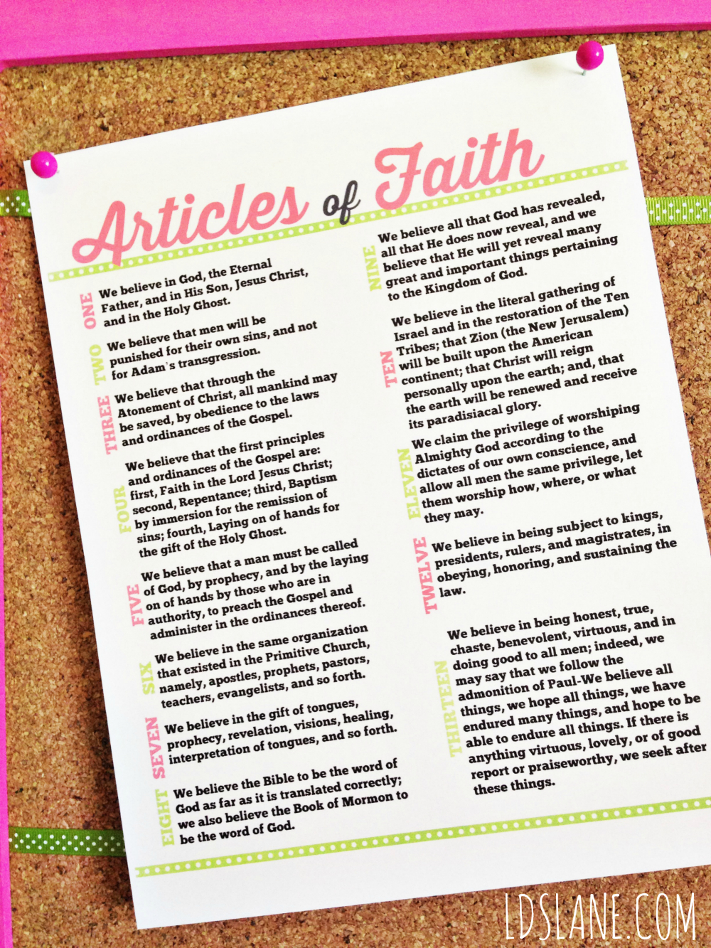 Latter Day Lane: Articles Of Faith - Free Printable inside Articles of Faith Printable Free
