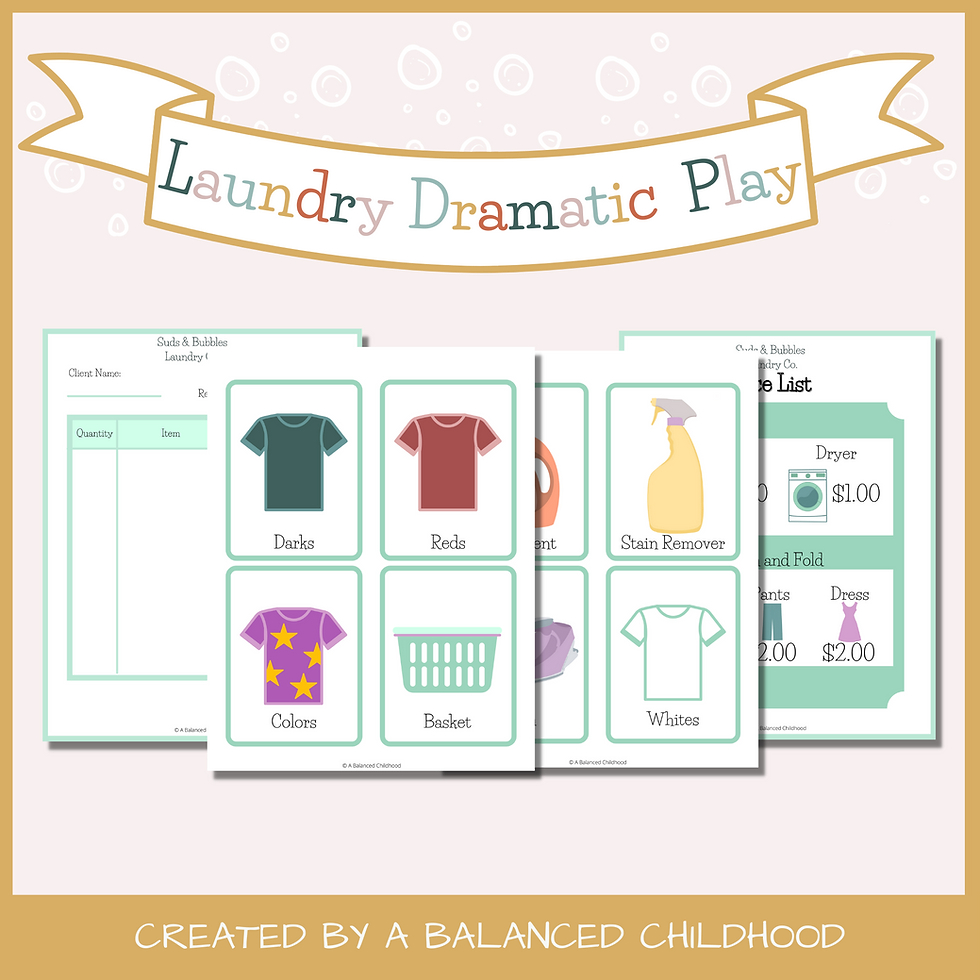 Laundry/Laundromat Pretend Play/Dramatic Play Printables | A Balanced Childhood for Laundromat Dramatic Play Free Printables