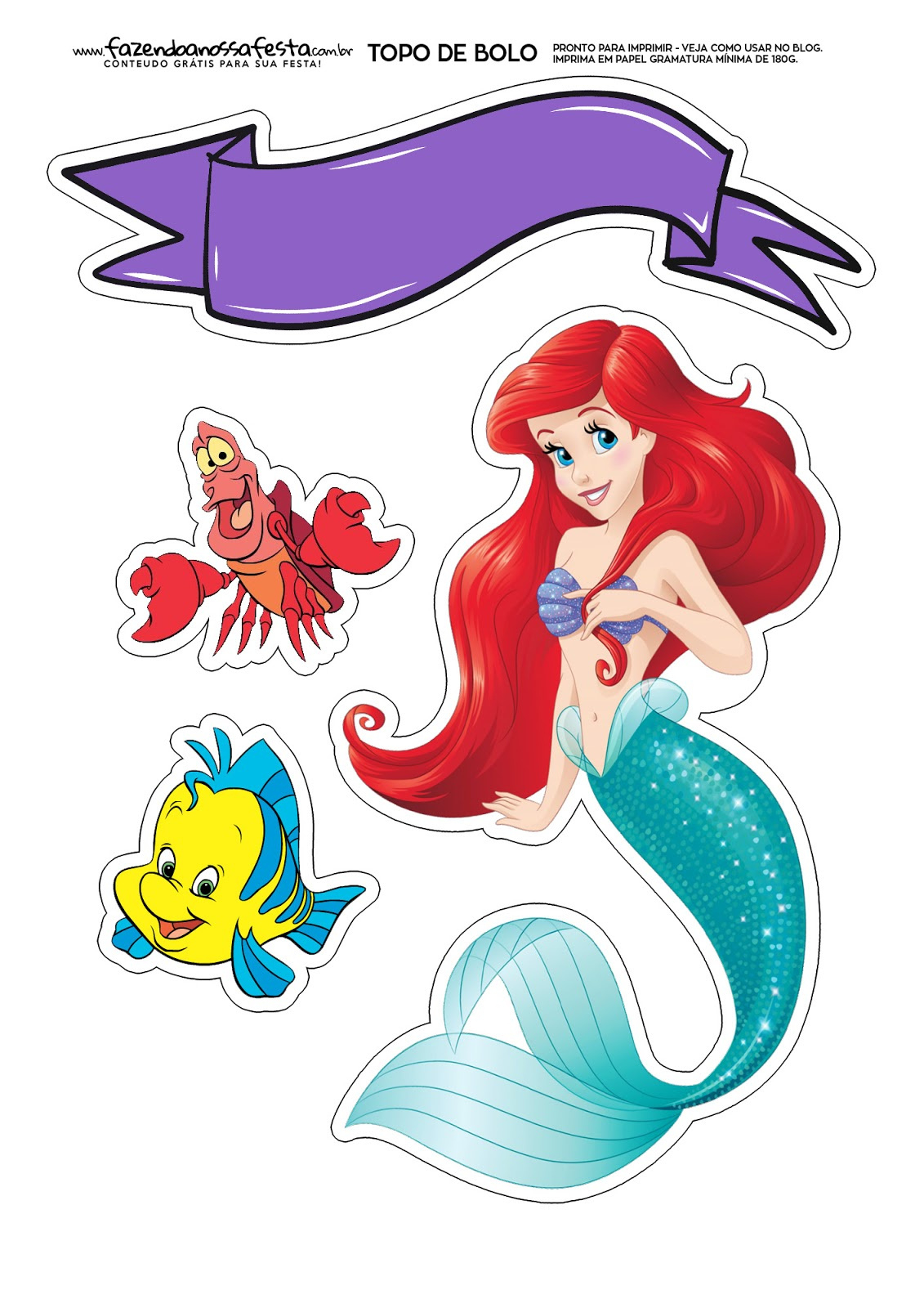 Little Mermaid: Free Printable Cake Toppers. - Oh My Fiesta! In for Free Printable Little Mermaid Cake Topper Printable
