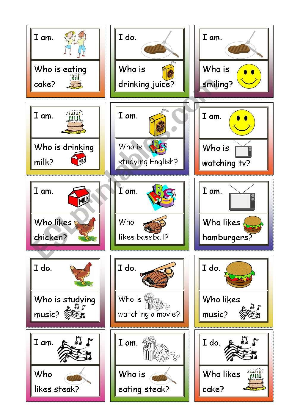 Loop Game! Fun Speaking Activity, 24 Cards, For Beginners, B4 in Speaking Worksheets Printable For Kids