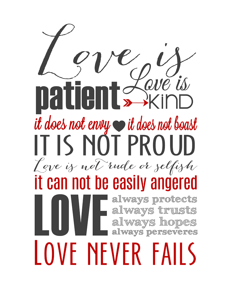 Love Is Patient Subway Art Printable {1 Corinthians 13} - The Girl for 1 Corinthians 13 Printable Free