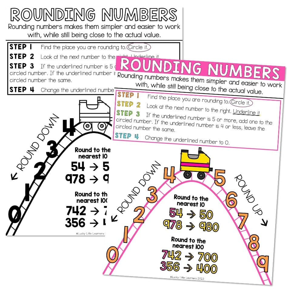 Lucky To Learn Math - Place Value - Unit 1 - Anchor Chart in Rounding Roller Coaster Printable