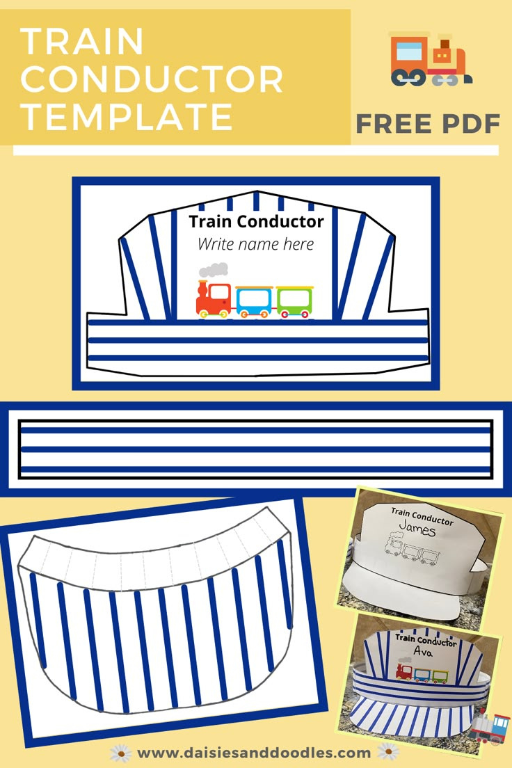 Make Your Own Train Conductor Hat with Free Printable Train Conductor Hat Template