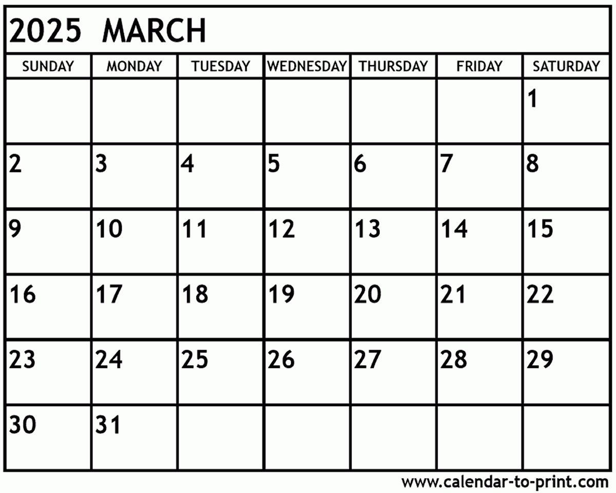 March 2025 Calendar Printable with March Printable Calendar 2025 Free