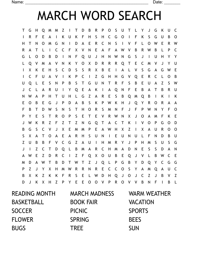 March Word Search - Wordmint with regard to March Word Search Free Printable