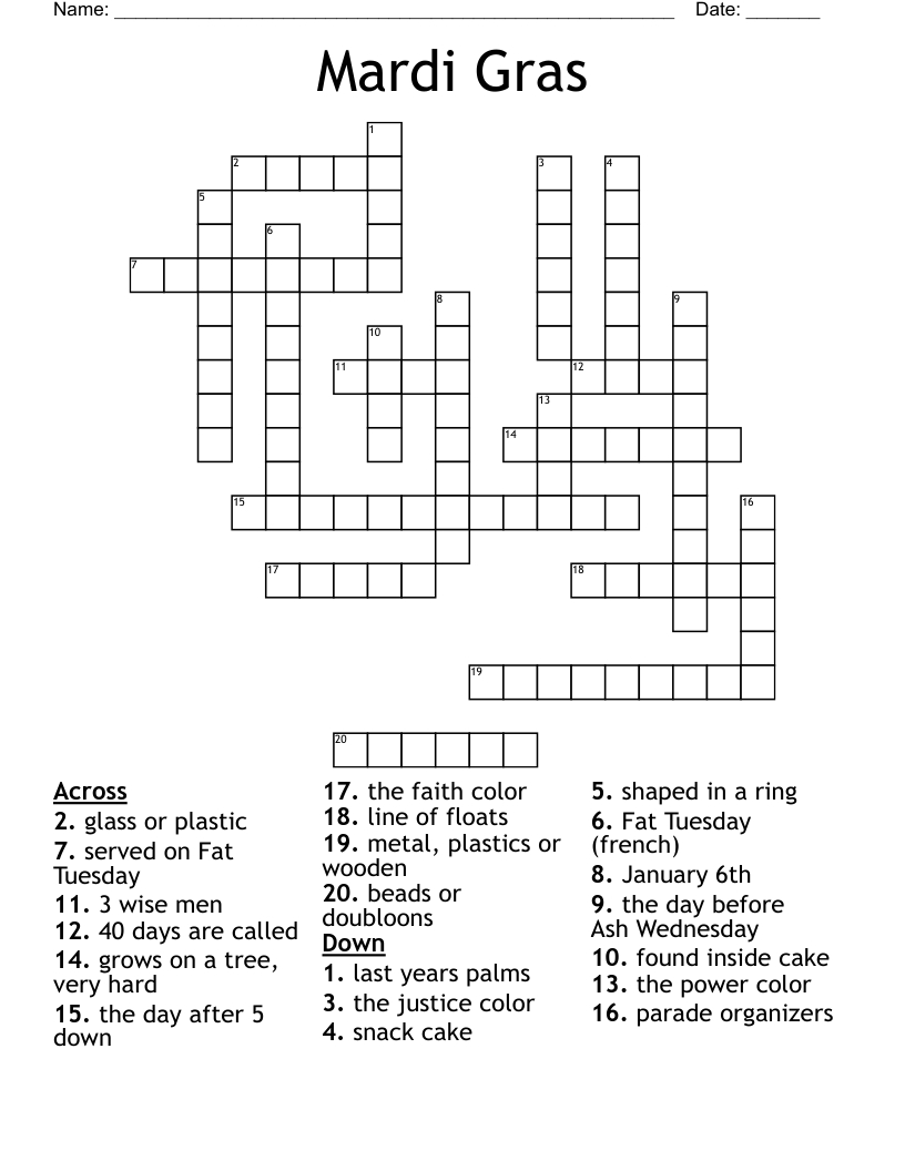 Mardi Gras Crossword - Wordmint within Mardi Gras Crossword Puzzle Printable