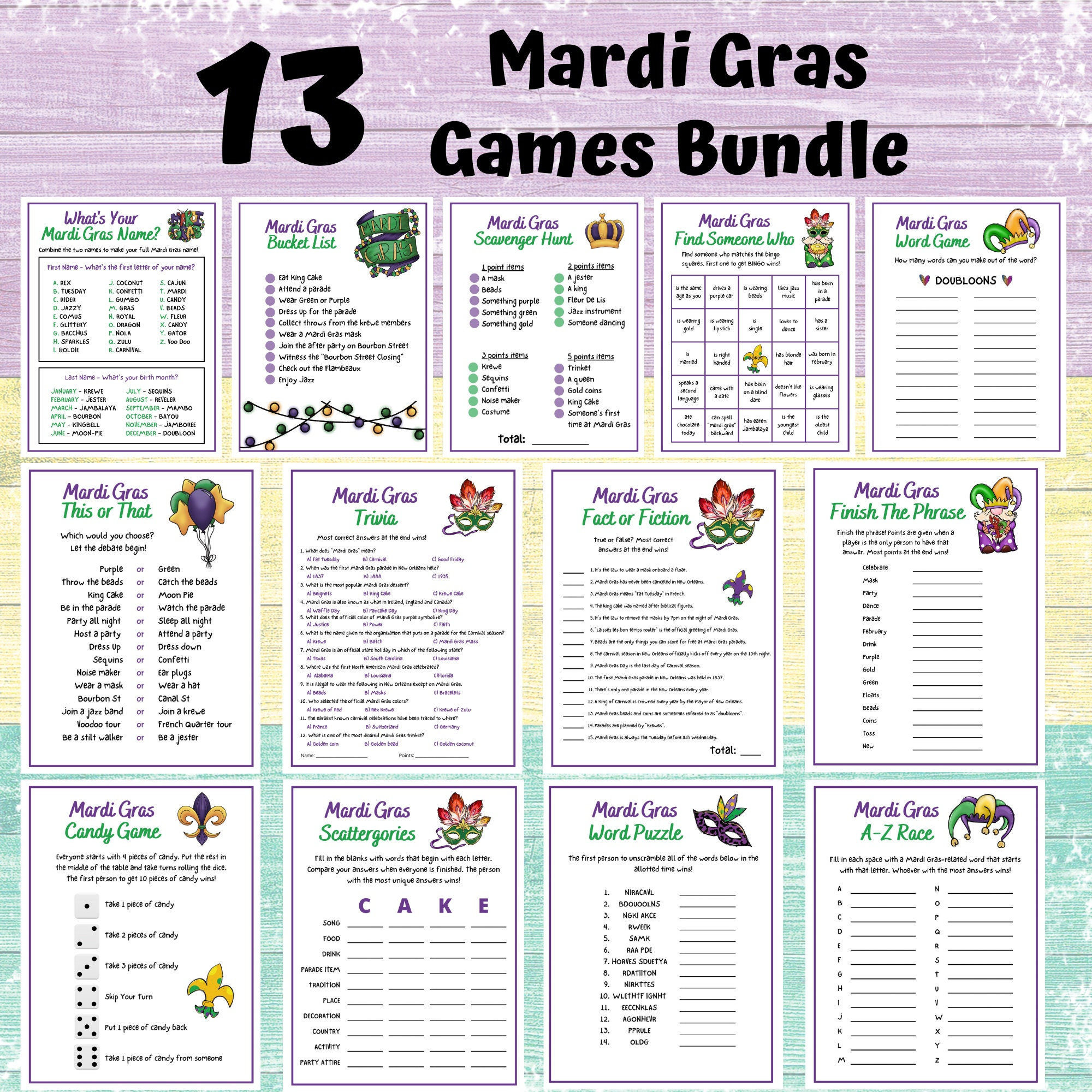 Mardi Gras Games Bundle Printable Mardi Gras Party Game Mardi Gras intended for Free Printable Mardi Gras Games