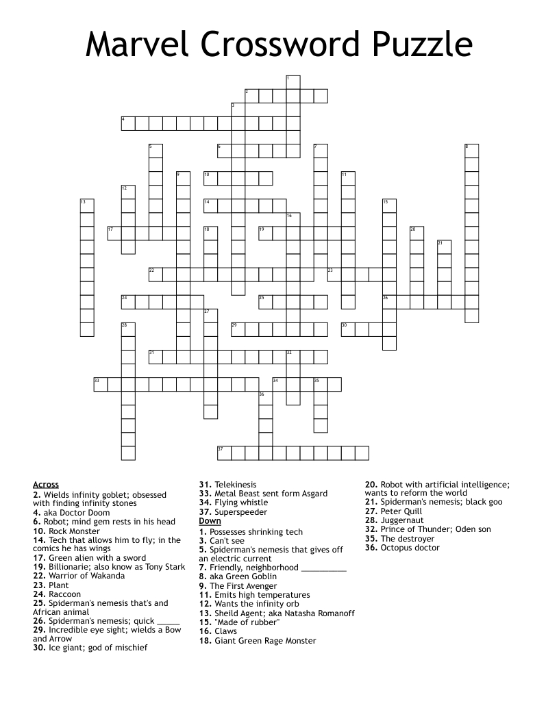 Marvel Crossword Puzzle - Wordmint in Marvel Crossword Puzzle Printable