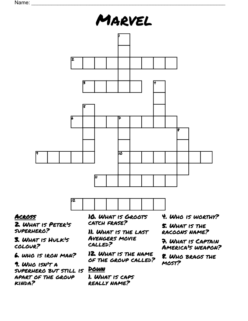 Marvel Crossword - Wordmint within Marvel Crossword Puzzle Printable
