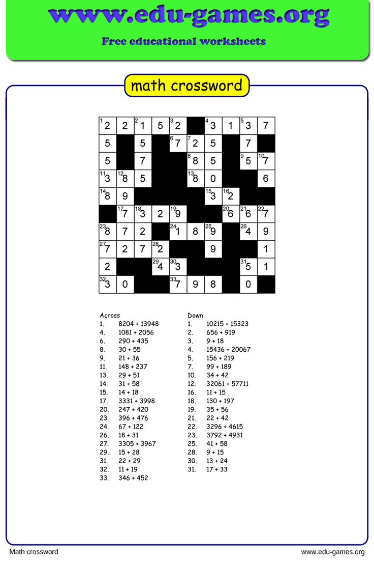 Math Crossword Puzzle Maker - Free Worksheets - Edu-Games throughout Printable Math Crossword