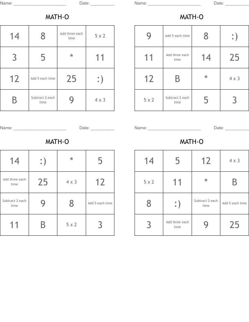 Math-O Bingo Cards - Wordmint throughout Math Bingo Card Maker