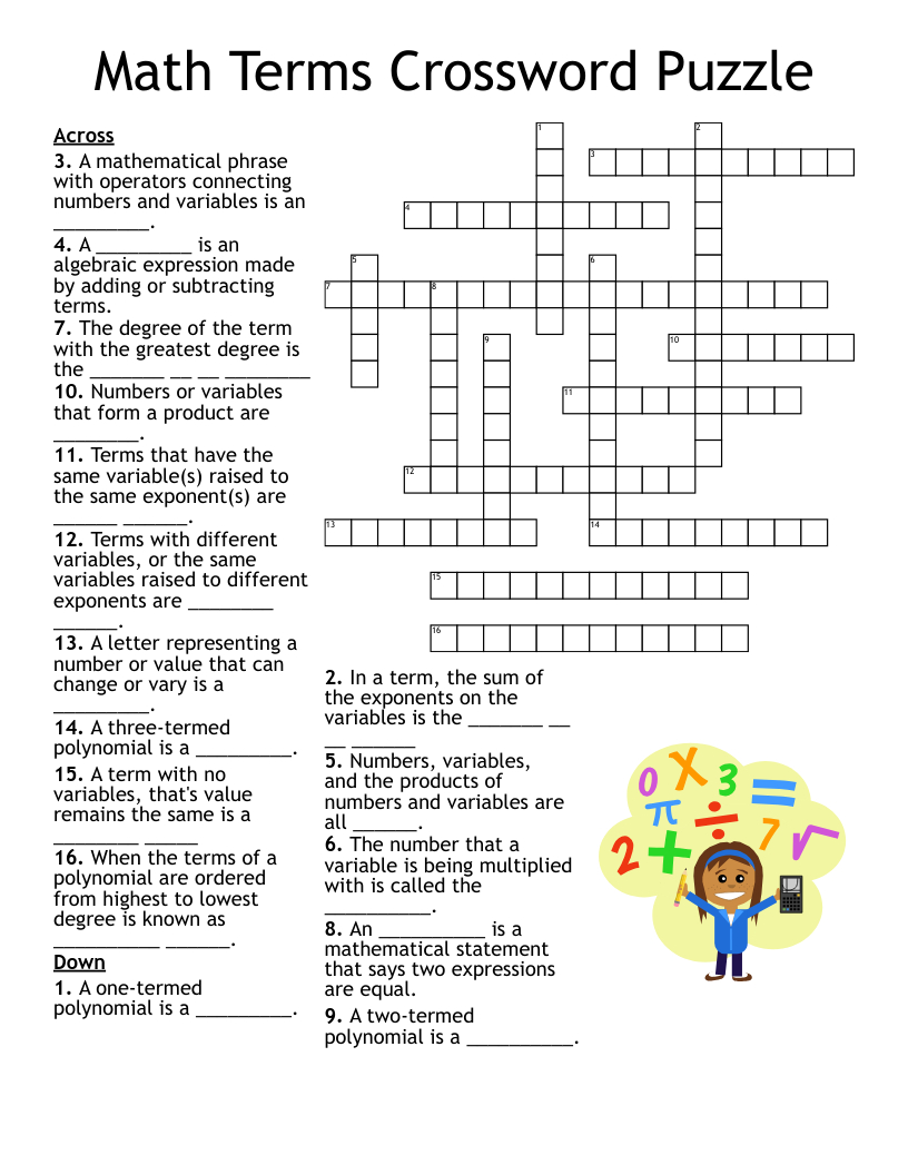 Math Terms Crossword Puzzle - Wordmint intended for Printable Math Crosswords