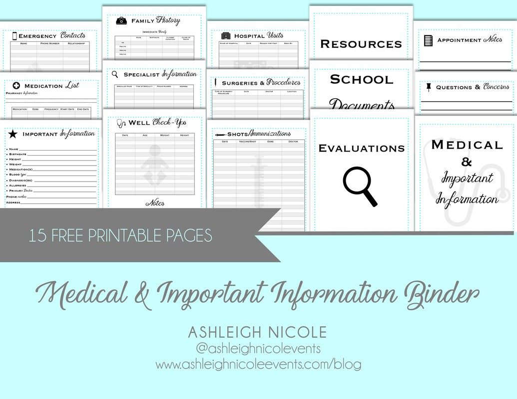 Medical And Important Information Binders! - Ashleigh Nicole with regard to Downloadable Free Printable Medical Binder Forms