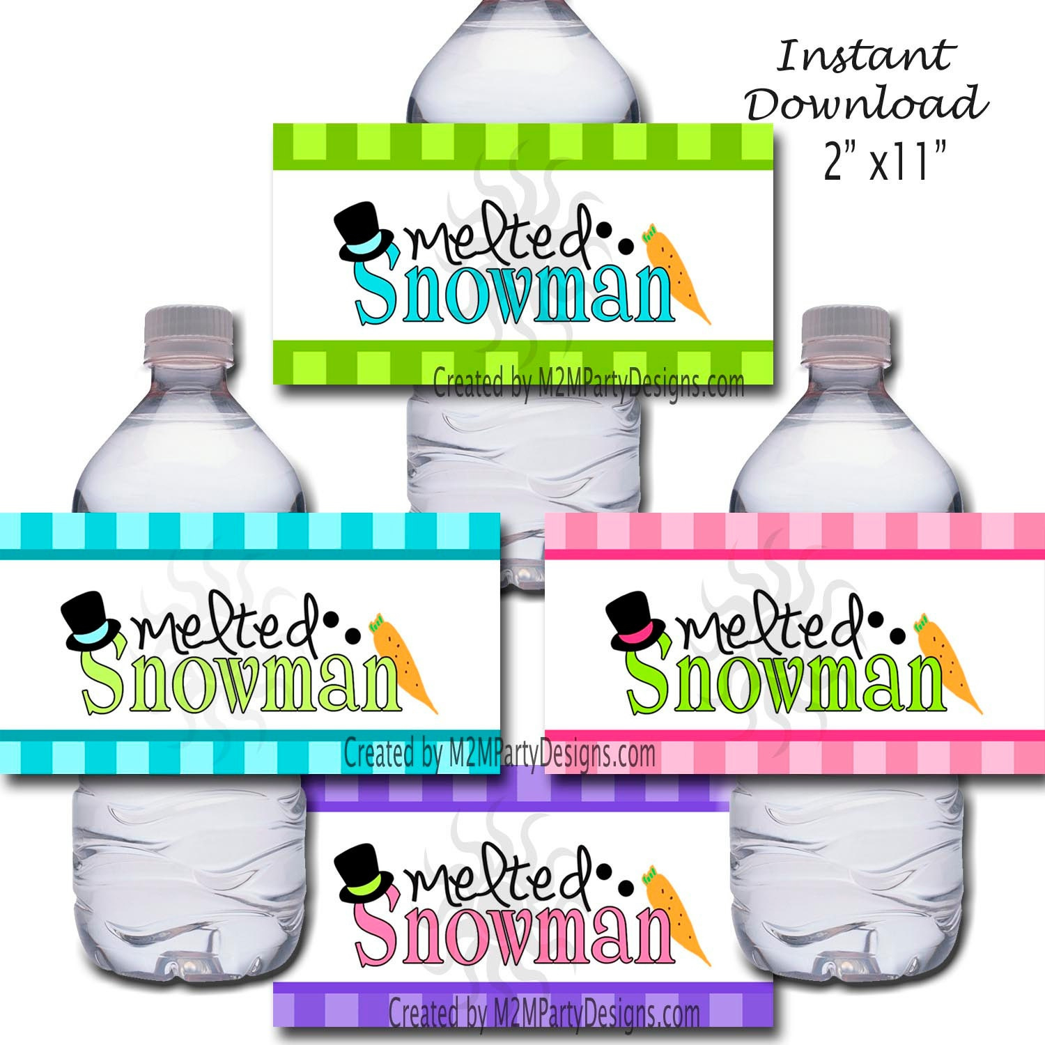 Melted Snowman Printable Water Bottle Wrappers, Melting Snowman in Melted Snowman Water Bottle Labels Free Printable