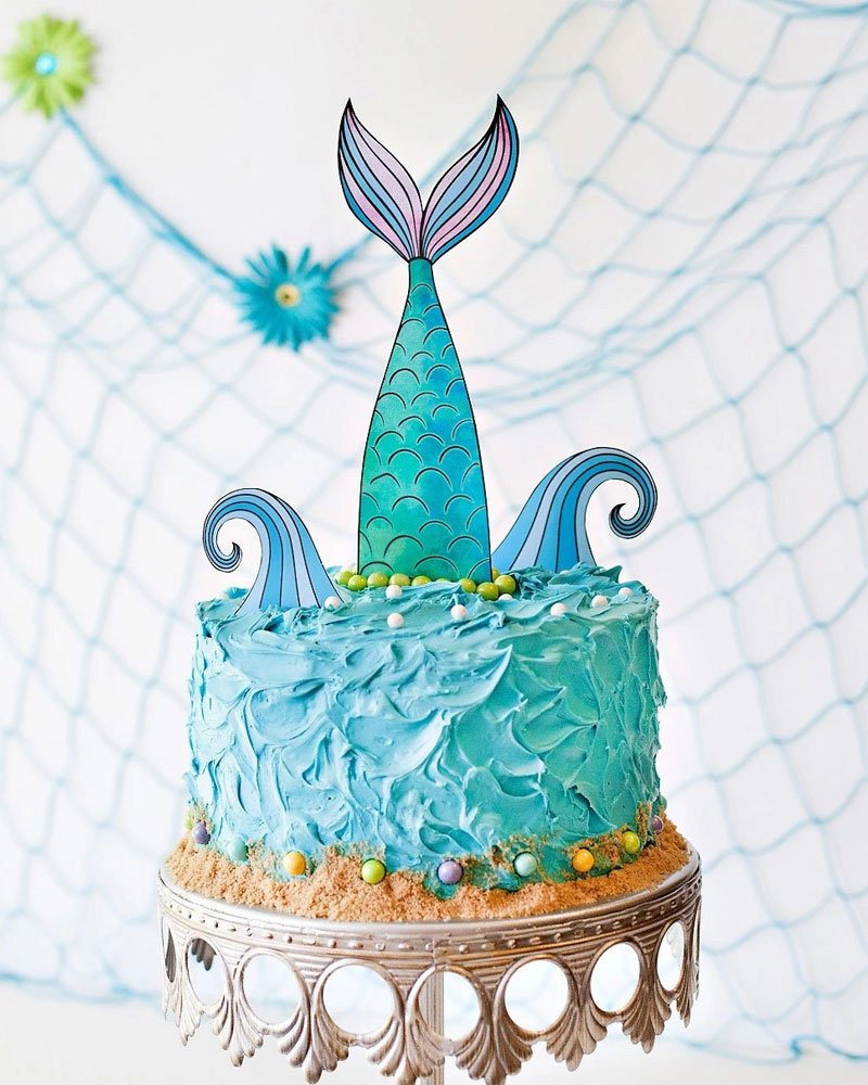 Mermaid Party Cake + Printable Topper // Hostess With The Mostess® throughout Printable Mermaid Tail Cake Topper