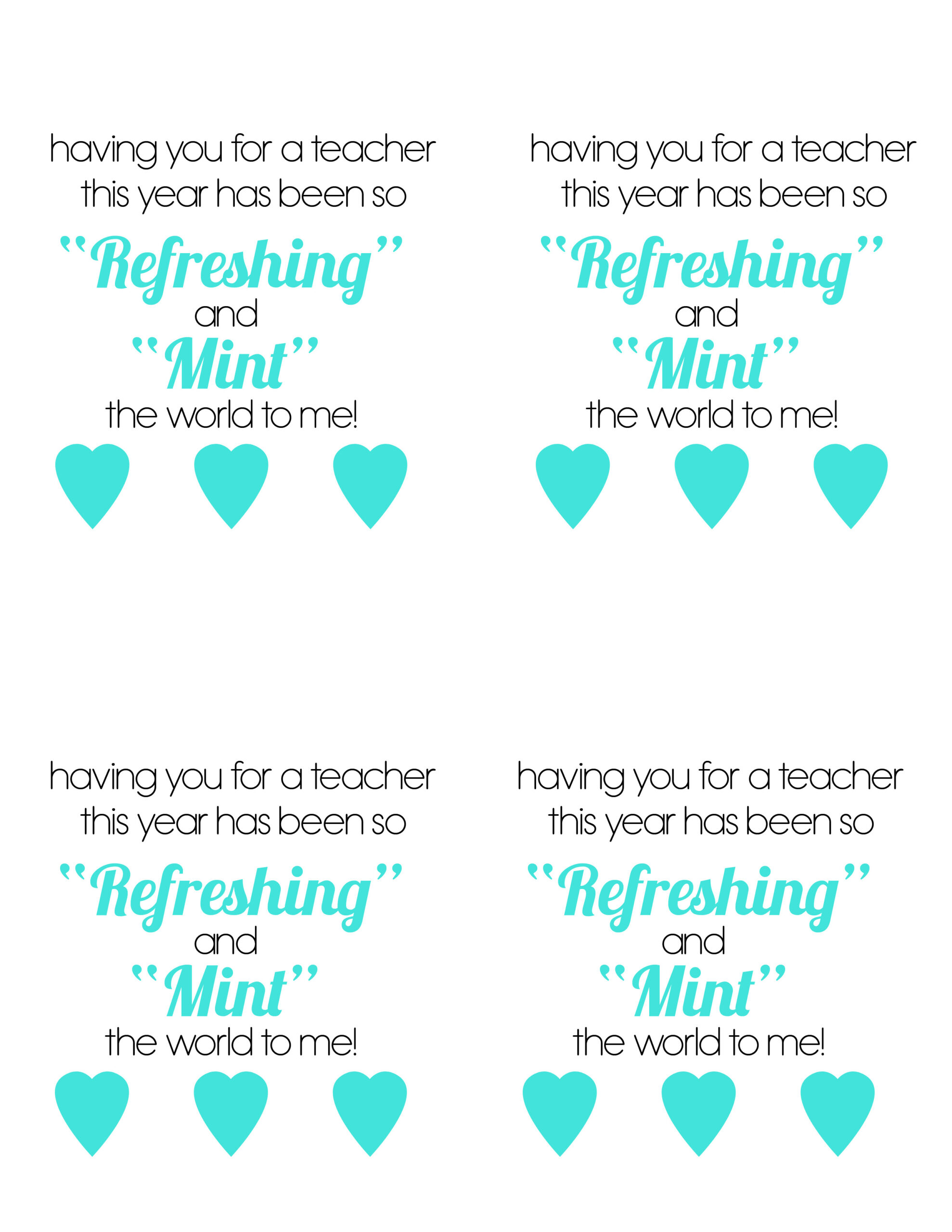 Mints Teacher Gift With Free Printable within Mint Teacher Appreciation Printable Free