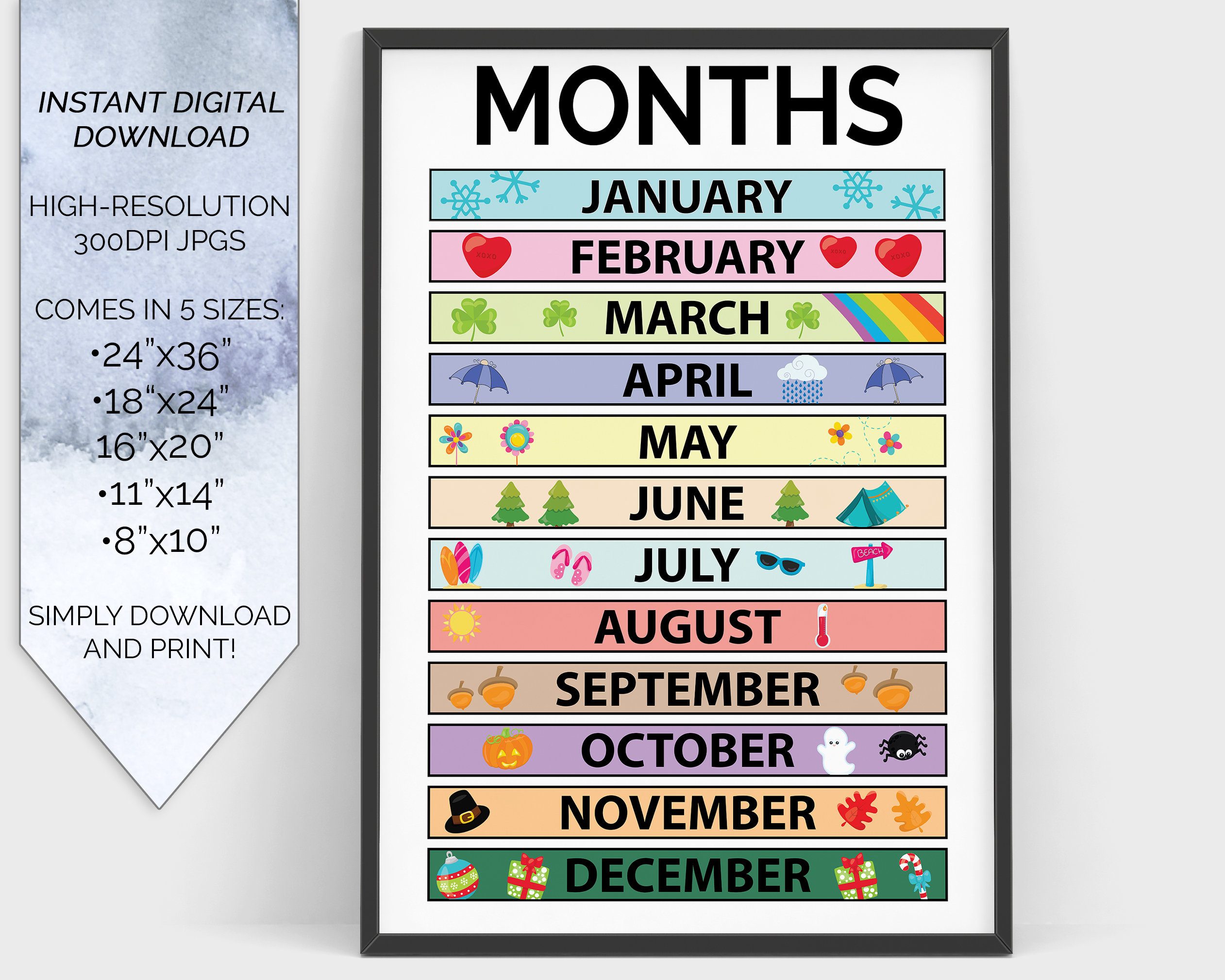 Months Of The Year Education Learning Chart Poster Printable with regard to Printable Months of the Year Chart