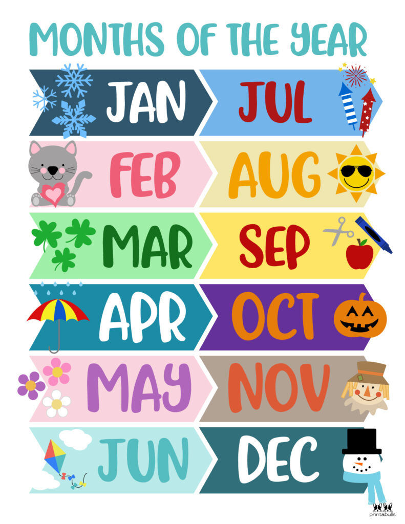 Months Of The Year Worksheets &amp;amp; Printables | Printabulls for Printable Months of the Year Chart