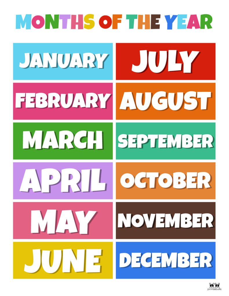 Months Of The Year Worksheets &amp;amp; Printables | Printabulls with Printable Months Of The Year Chart