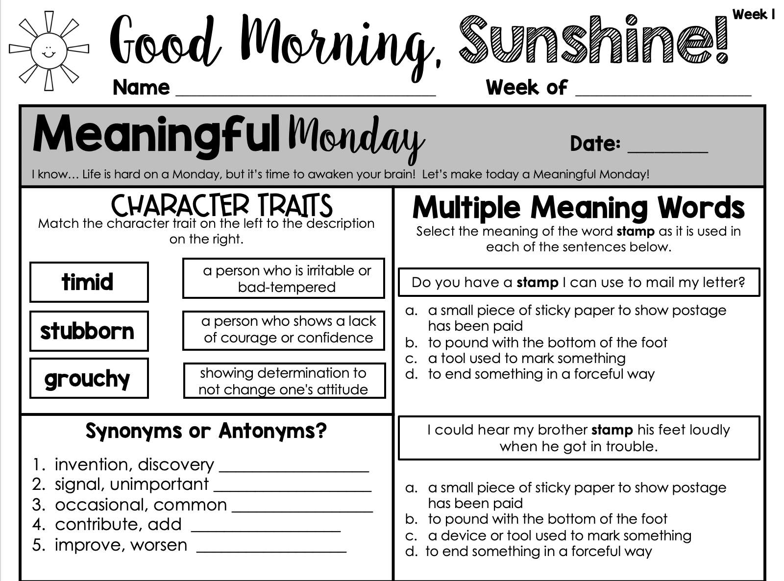Morning Work That Works! (Free Download) | The Literacy Loft with regard to Morning Work Free Printables
