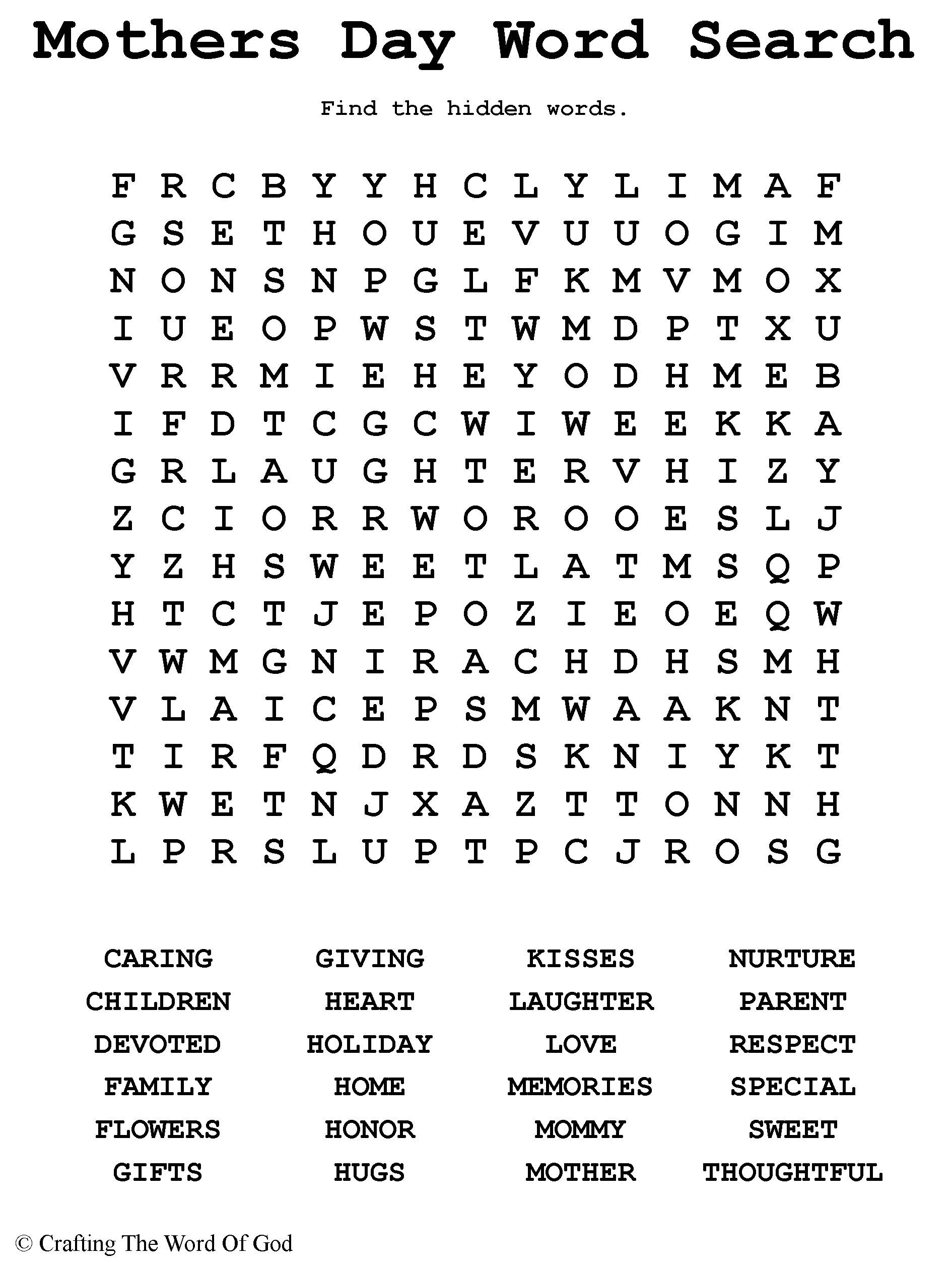 Mothers Day Word Search- Activity Sheet « Crafting The Word Of God for Mother&amp;#039;S Day Word Search Printable