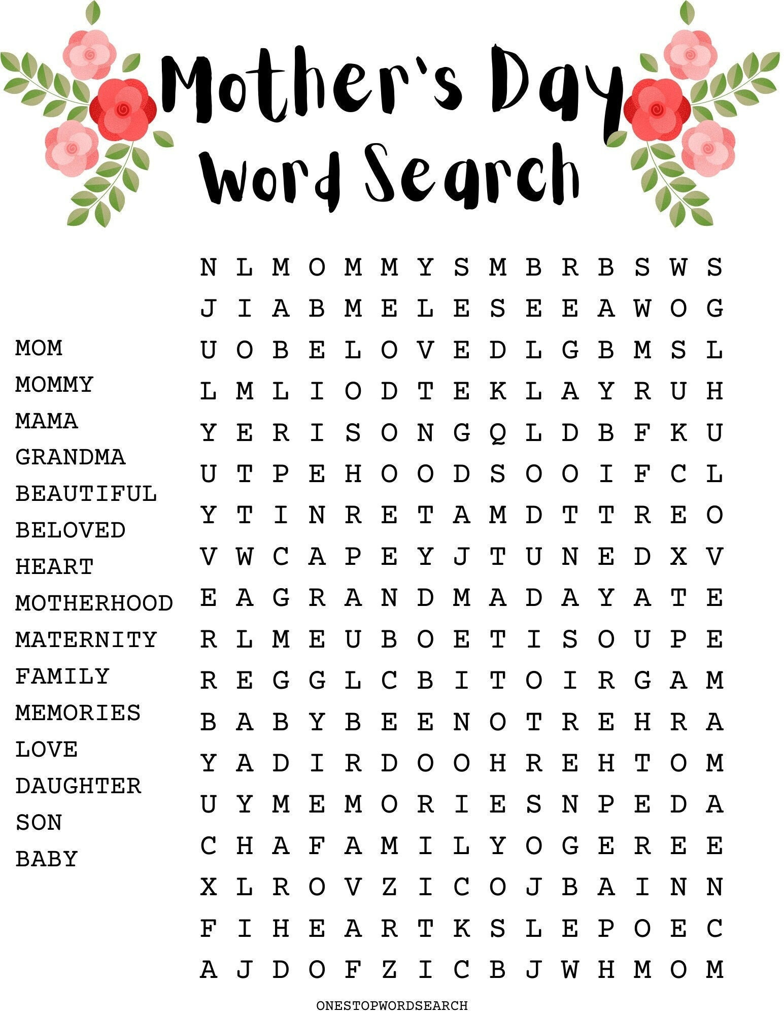 Mother&amp;#039;S Day Word Search Puzzle With Answer Sheet Holiday Games inside Mother&amp;#039;S Day Word Search Printable