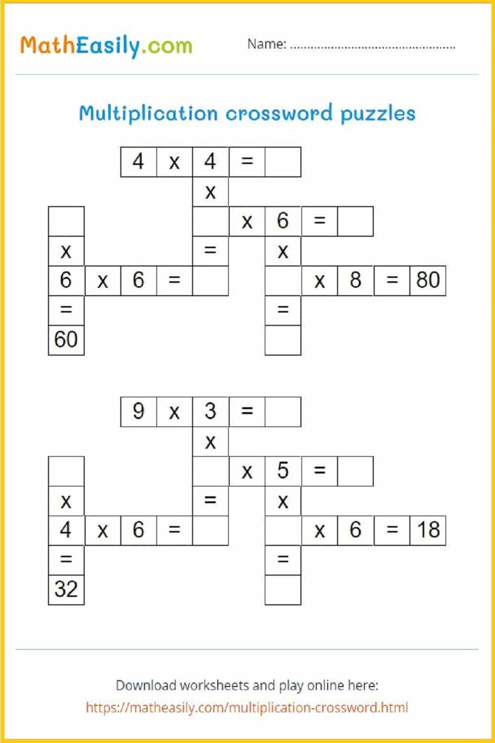 Multiplication Crosswords | Printable + Online pertaining to Printable Math Crossword