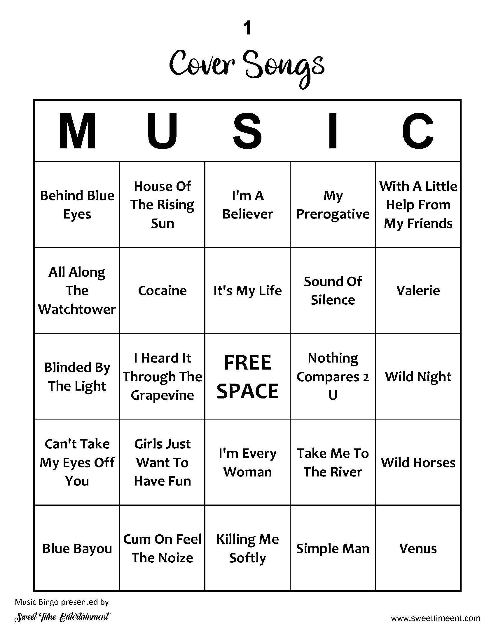 Music Bingo Cover Songs, 100 Bingo Cards, 75 Song Playlist - Etsy intended for Music Bingo Cards and Playlist