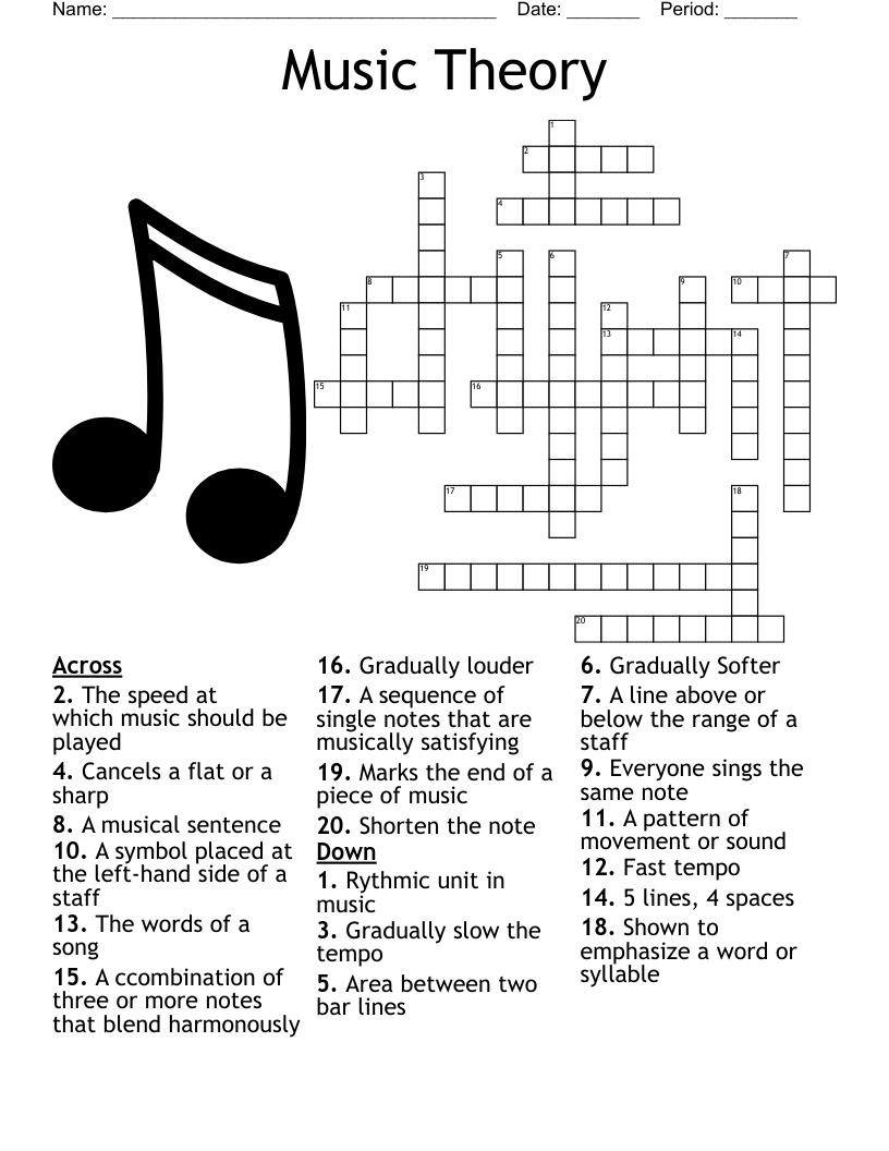 Music Theory Crossword - Wordmint throughout Music Crossword Puzzle Printable