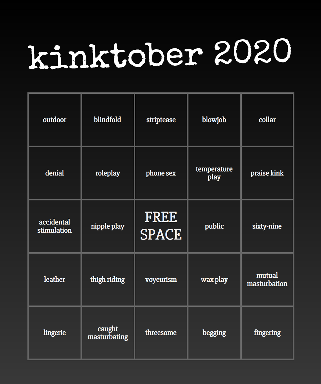 My Place Is Here Corrupting The Young - Kinktober 2020 throughout Kink Bingo Card Generator