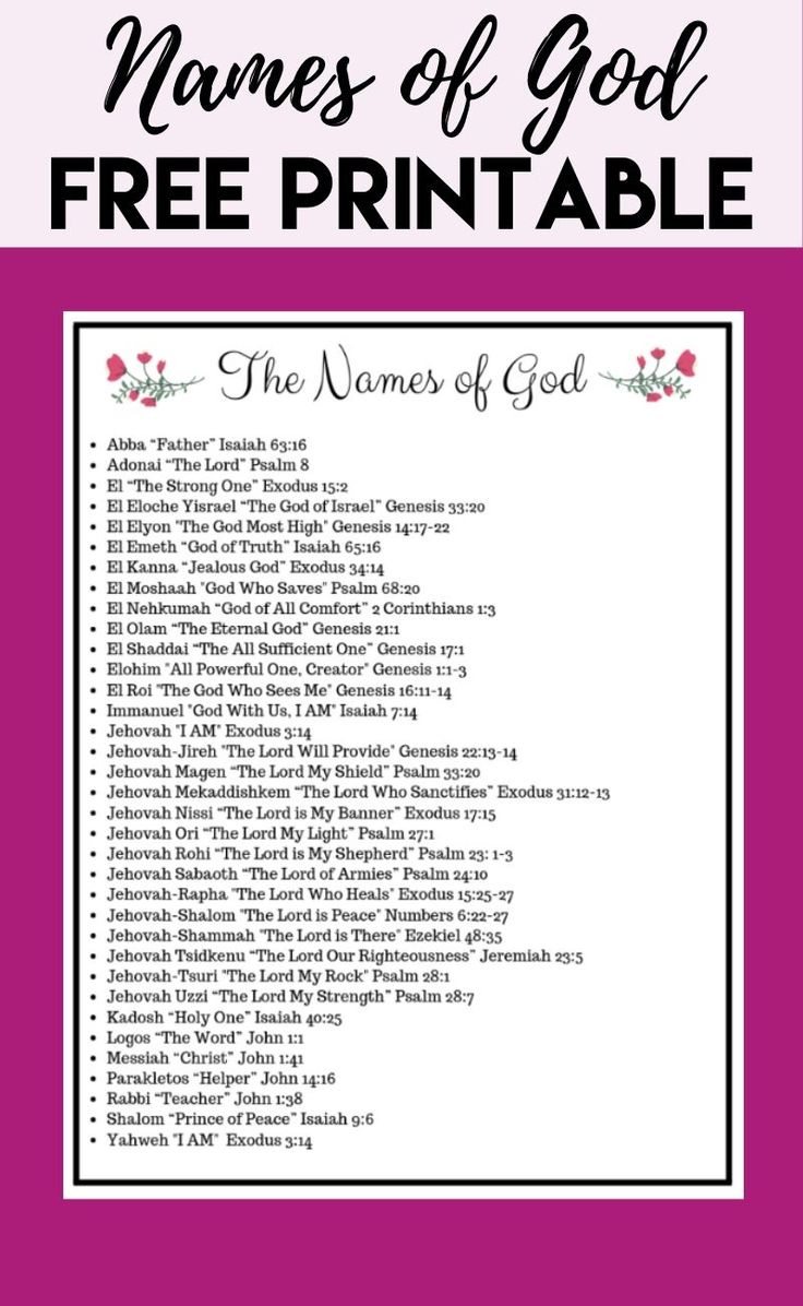 Names Of God within Free Printable Names Of God